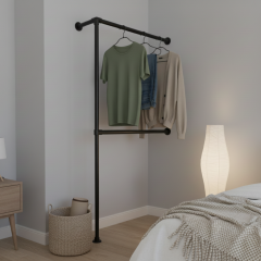 Kledingrek Rijsel Duo | Zwart 33.7 mm | Vloer/Wand | DIY