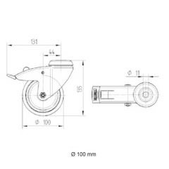 Zwenkwiel 100mm met rem - Zwart